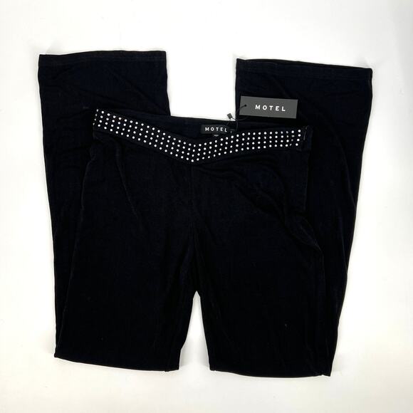 Motel Rocks Black Fit & Flare Rhinestone Waist Pants Size Large NWT - Picture 1 of 10